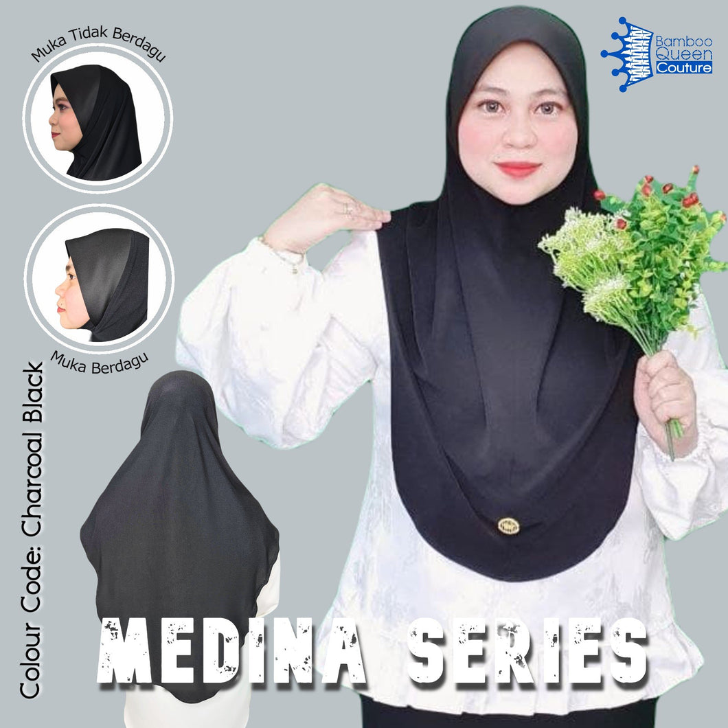 Tudung Sarung : Medina Series in CHARCOAL BLACK
